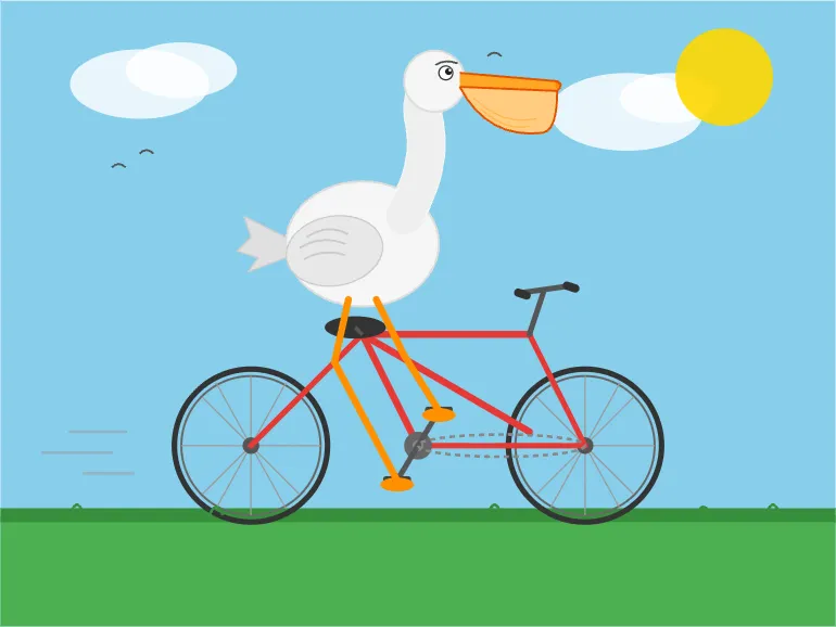 Pelican riding a bicycle as drawn by BF16