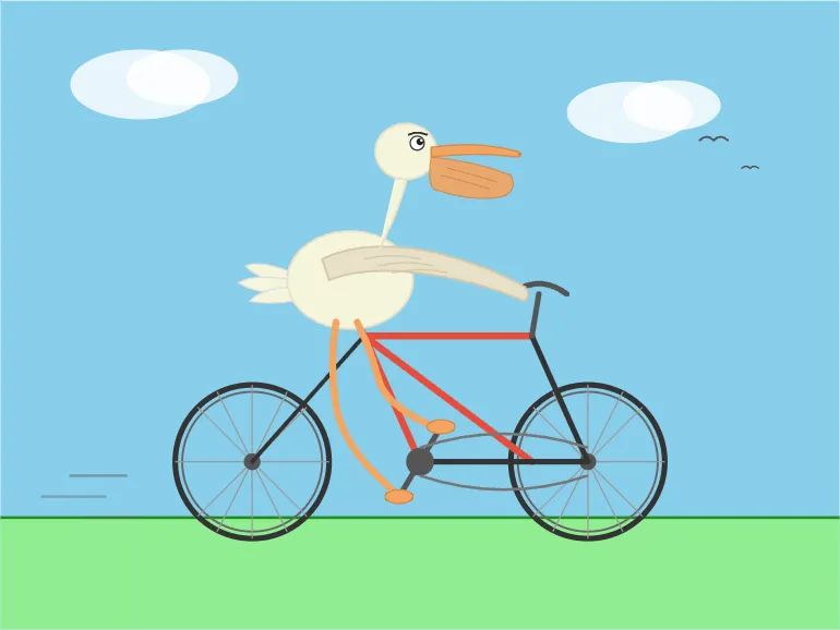 Pelican riding a bicycle as drawn by IQ4_NL