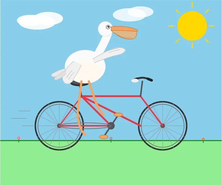 Pelican riding a bicycle as drawn by Q4_1