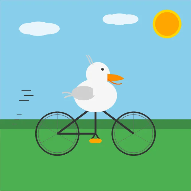 Pelican riding a bicycle as drawn by UD-IQ2_XXS