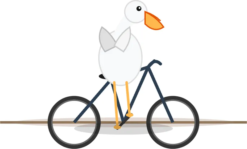 Pelican riding a bicycle as drawn by UD-IQ3_XXS