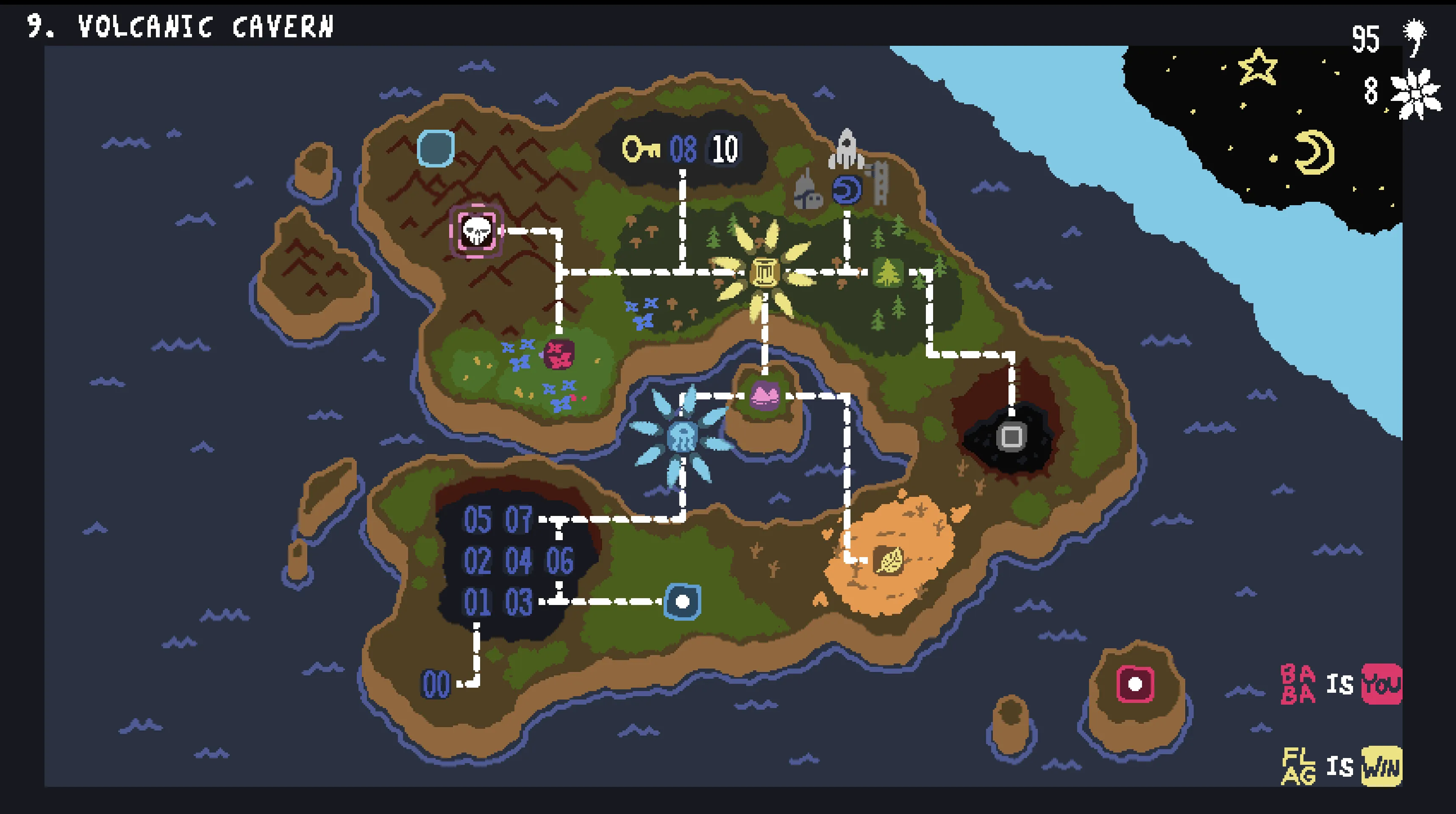 Baba Is You world map with the first worlds unlocked