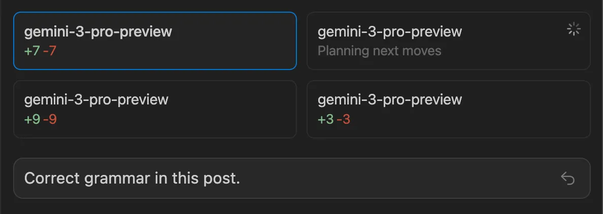 Gemini 3 Pro correcting grammar in Cursor