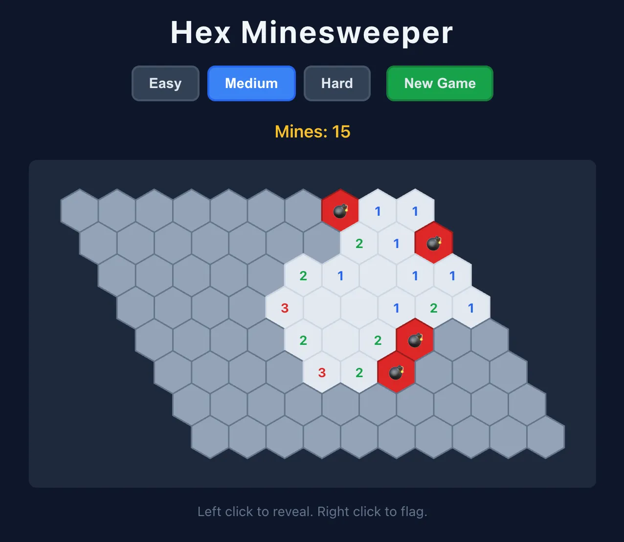 Hexagonal minesweeper with Qwen3.6 27B in OpenCode