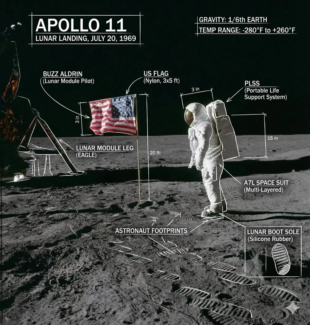 Apollo 11 Moon Landing annotated diagram