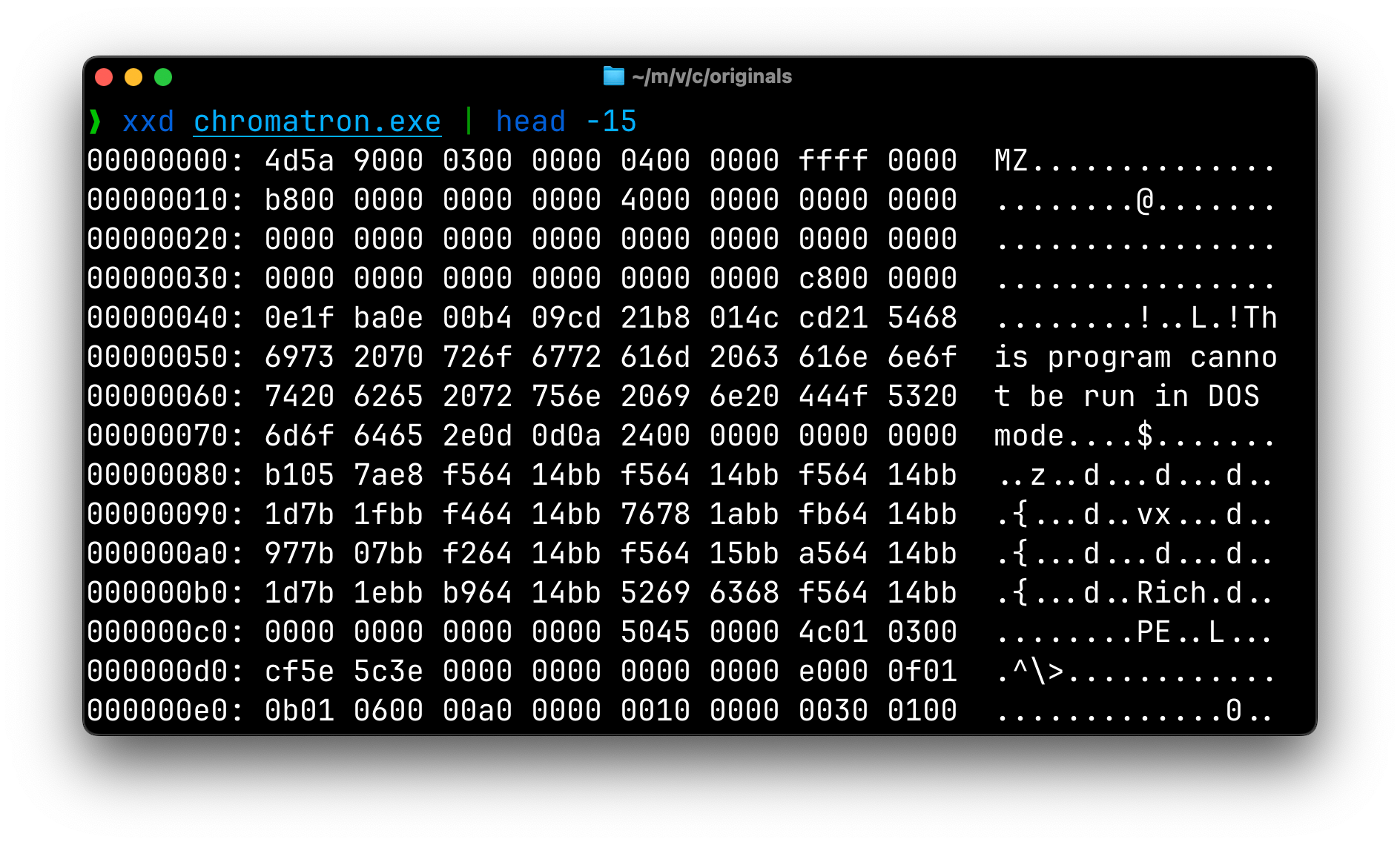 xxd terminal command on chromatron.exe